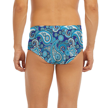 Blue Paisley Pattern Print Men's Briefs