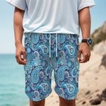 Blue Paisley Pattern Print Men's Cargo Shorts