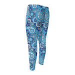 Blue Paisley Pattern Print Men's Compression Pants