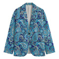 Blue Paisley Pattern Print Men's Cotton Blazer
