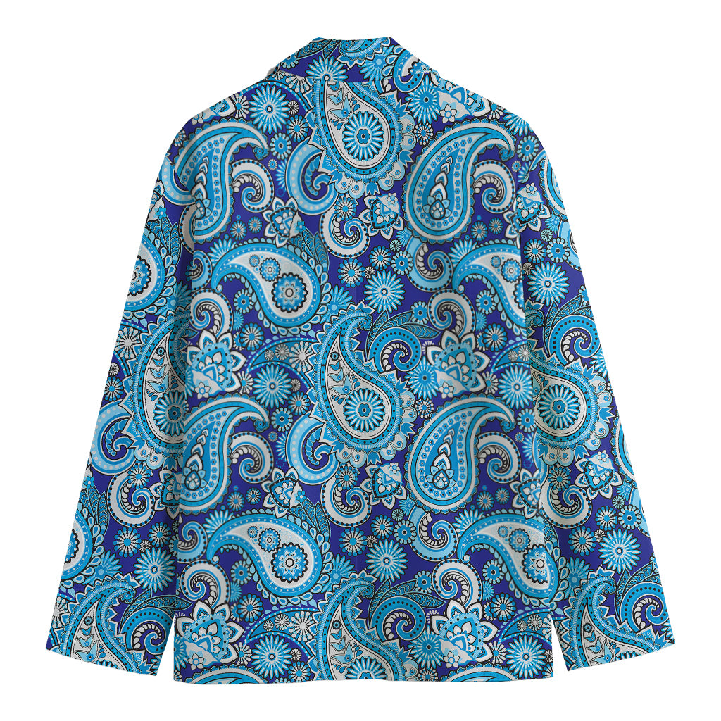 Blue Paisley Pattern Print Men's Cotton Blazer