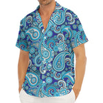 Blue Paisley Pattern Print Men's Deep V-Neck Shirt
