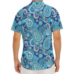 Blue Paisley Pattern Print Men's Deep V-Neck Shirt