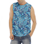 Blue Paisley Pattern Print Men's Fitness Tank Top