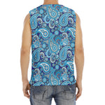 Blue Paisley Pattern Print Men's Fitness Tank Top