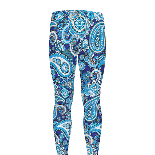 Blue Paisley Pattern Print Men's leggings