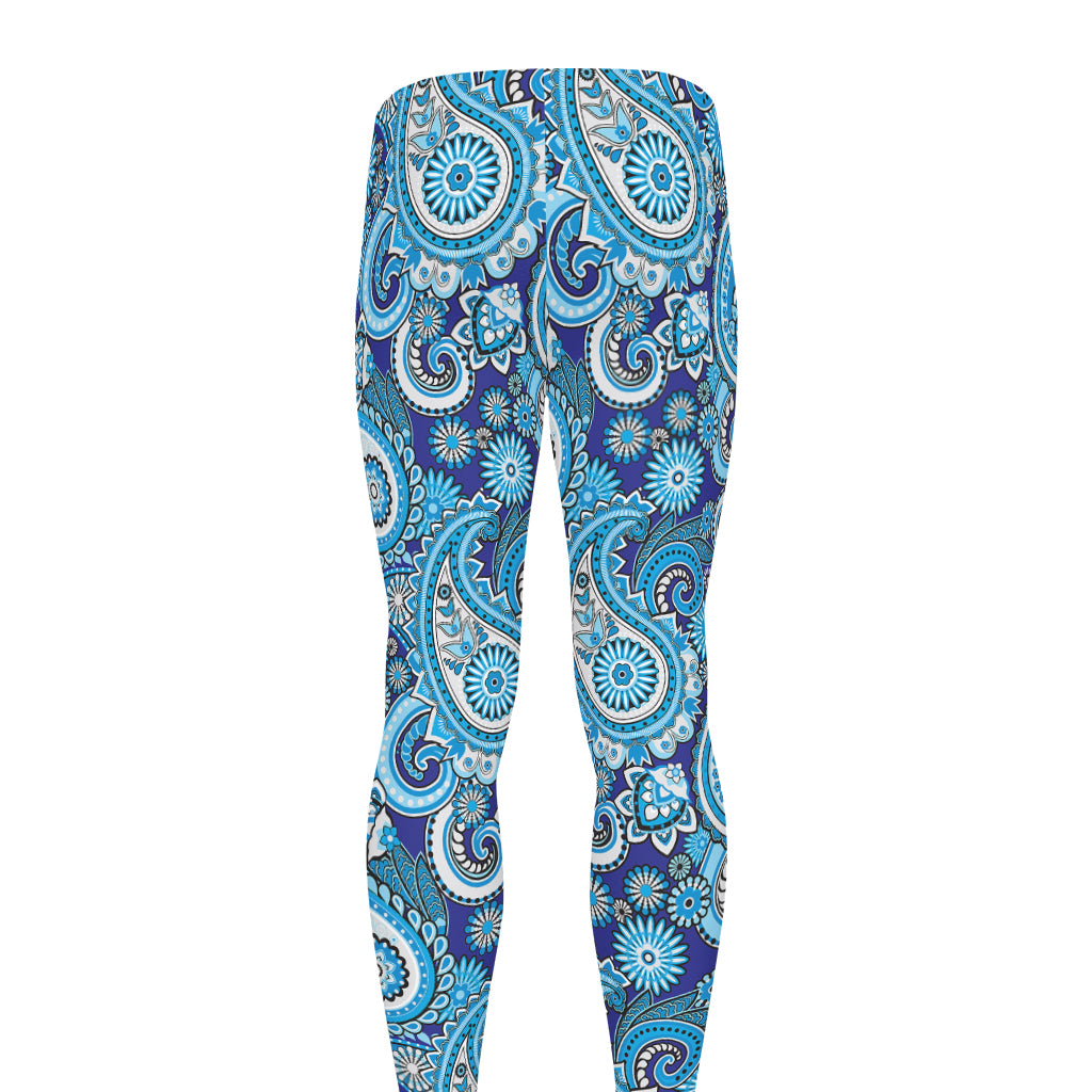 Blue Paisley Pattern Print Men's leggings