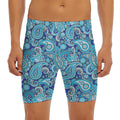 Blue Paisley Pattern Print Men's Long Boxer Briefs