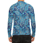 Blue Paisley Pattern Print Men's Long Sleeve Rash Guard