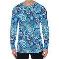 Blue Paisley Pattern Print Men's Long Sleeve T-Shirt