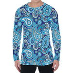 Blue Paisley Pattern Print Men's Long Sleeve T-Shirt