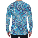 Blue Paisley Pattern Print Men's Long Sleeve T-Shirt
