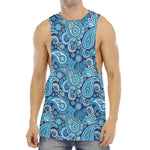Blue Paisley Pattern Print Men's Muscle Tank Top