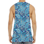 Blue Paisley Pattern Print Men's Muscle Tank Top