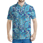 Blue Paisley Pattern Print Men's Polo Shirt