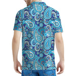 Blue Paisley Pattern Print Men's Polo Shirt