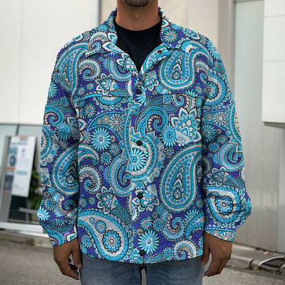 Blue Paisley Pattern Print Men's Shirt Jacket