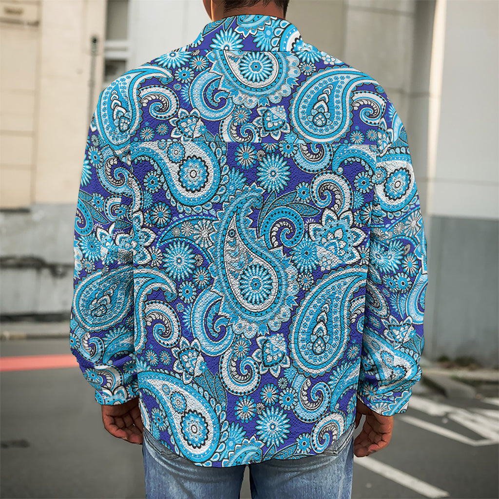 Blue Paisley Pattern Print Men's Shirt Jacket