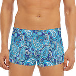 Blue Paisley Pattern Print Men's Short Boxer Briefs