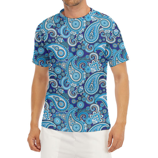 Blue Paisley Pattern Print Men's Short Sleeve Rash Guard