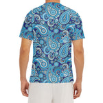 Blue Paisley Pattern Print Men's Short Sleeve Rash Guard