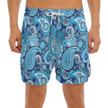Blue Paisley Pattern Print Men's Split Running Shorts