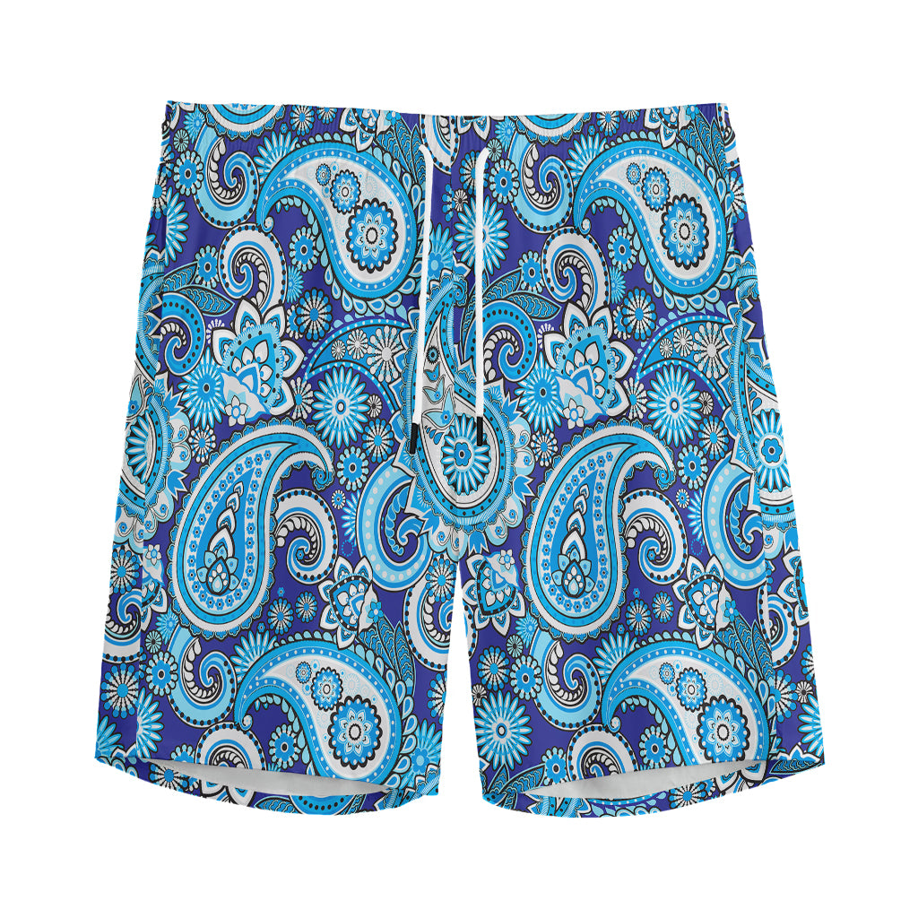 Blue Paisley Pattern Print Men's Sports Shorts