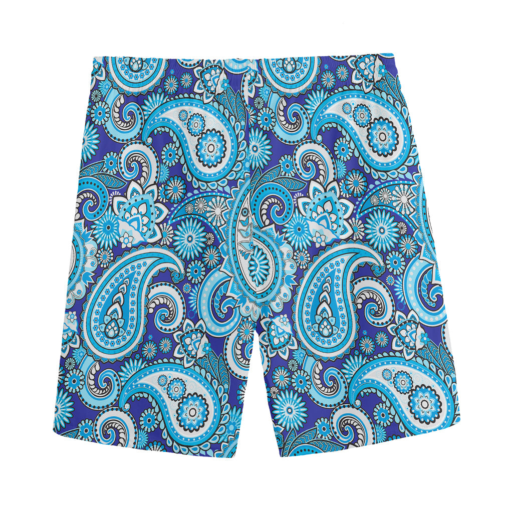 Blue Paisley Pattern Print Men's Sports Shorts