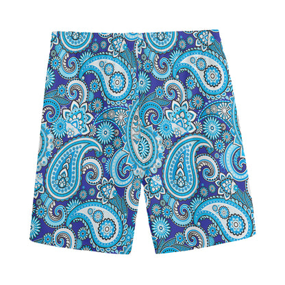 Blue Paisley Pattern Print Men's Sports Shorts