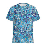 Blue Paisley Pattern Print Men's Sports T-Shirt