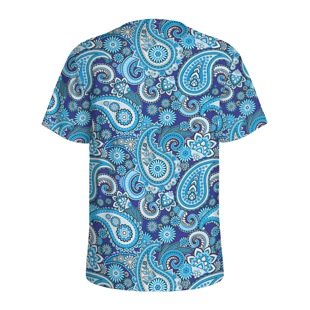 Blue Paisley Pattern Print Men's Sports T-Shirt