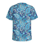 Blue Paisley Pattern Print Men's Sports T-Shirt