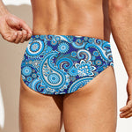 Blue Paisley Pattern Print Men's Swim Briefs