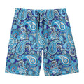 Blue Paisley Pattern Print Men's Swim Trunks