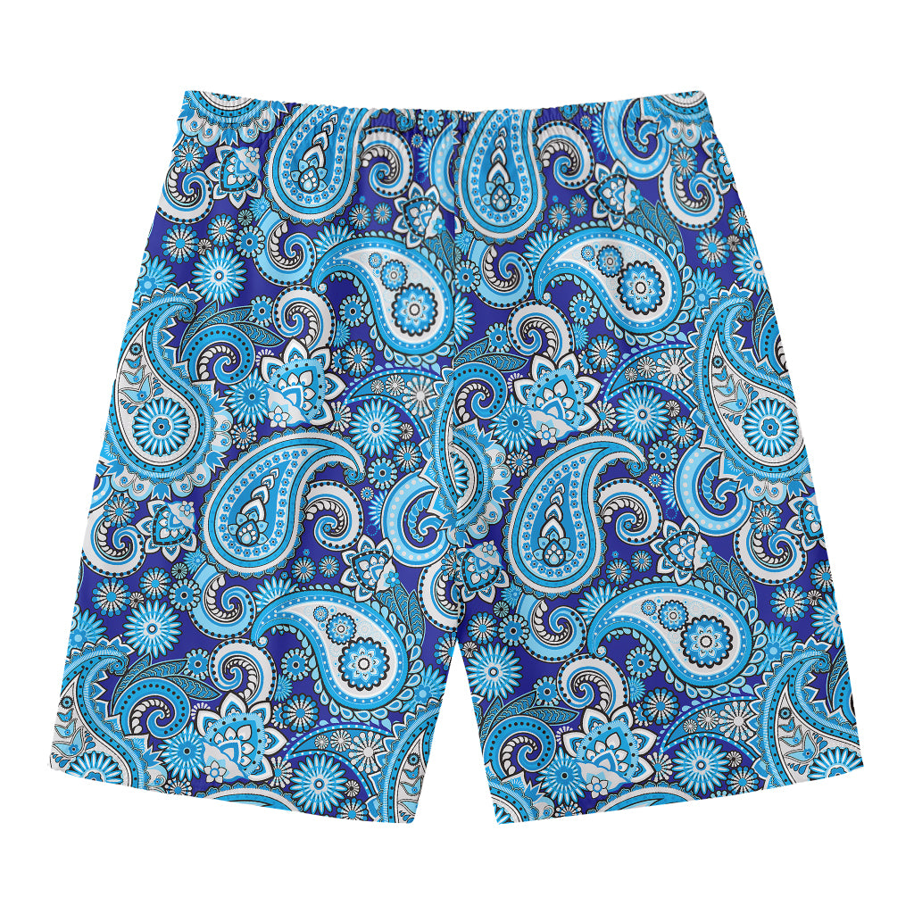Blue Paisley Pattern Print Men's Swim Trunks