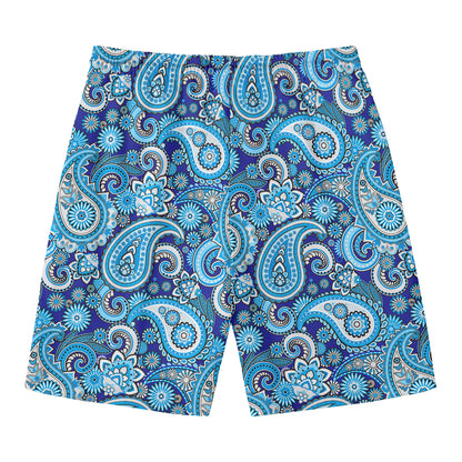 Blue Paisley Pattern Print Men's Swim Trunks