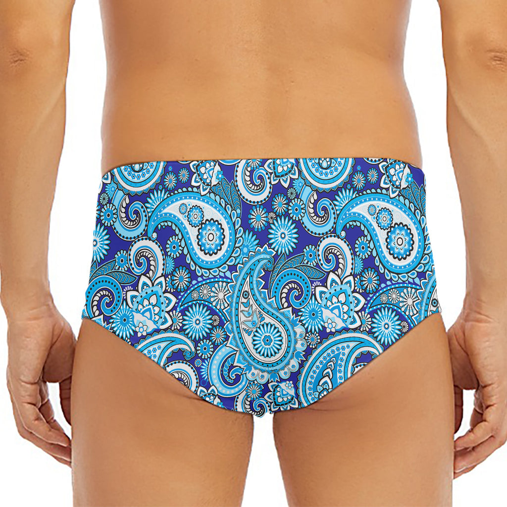 Blue Paisley Pattern Print Men's Triangle Swim Briefs