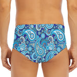 Blue Paisley Pattern Print Men's Triangle Swim Briefs