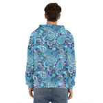 Blue Paisley Pattern Print Men's Velvet Pullover Hoodie