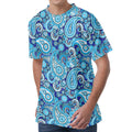 Blue Paisley Pattern Print Men's Velvet T-Shirt