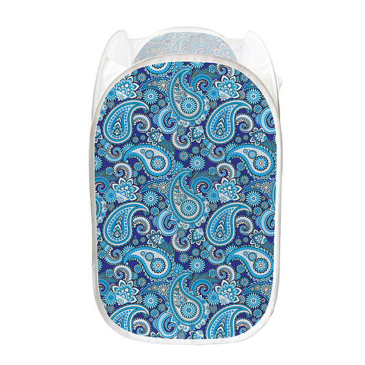 Blue Paisley Pattern Print Mesh Laundry Hamper