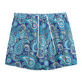 Blue Paisley Pattern Print Mesh Shorts