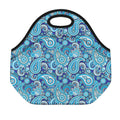 Blue Paisley Pattern Print Neoprene Lunch Bag