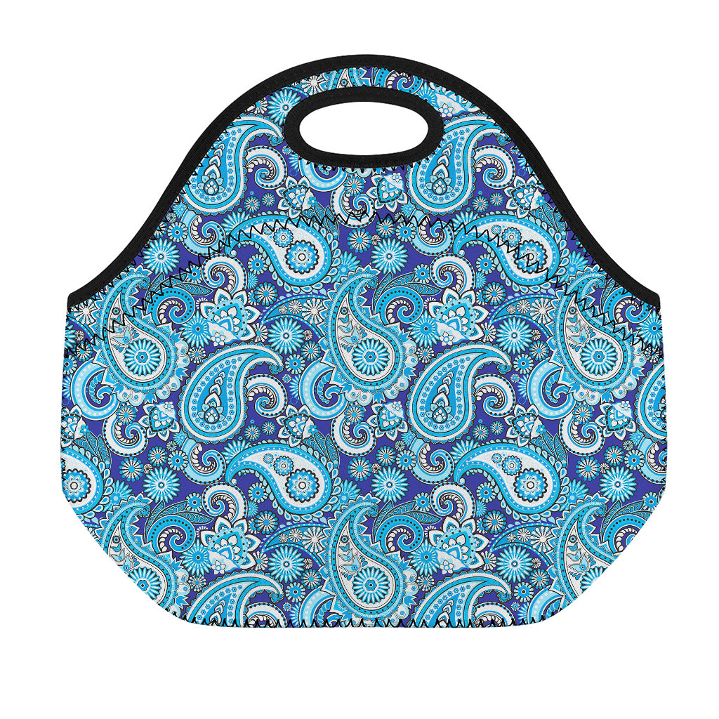 Blue Paisley Pattern Print Neoprene Lunch Bag
