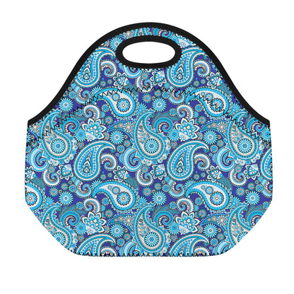 Blue Paisley Pattern Print Neoprene Lunch Bag