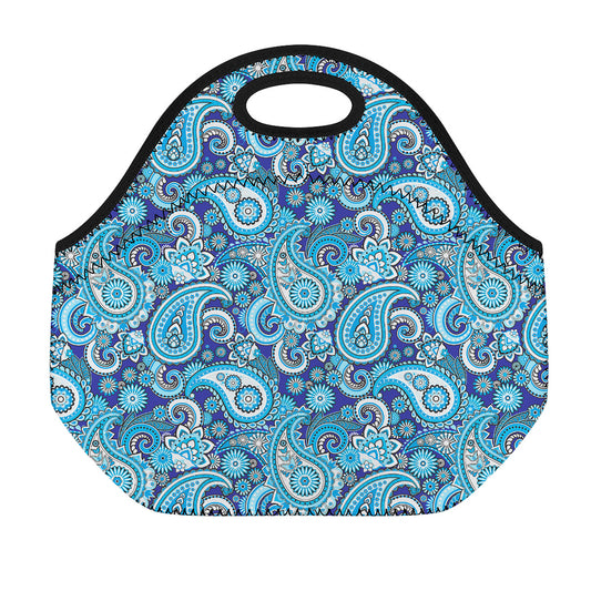 Blue Paisley Pattern Print Neoprene Lunch Bag