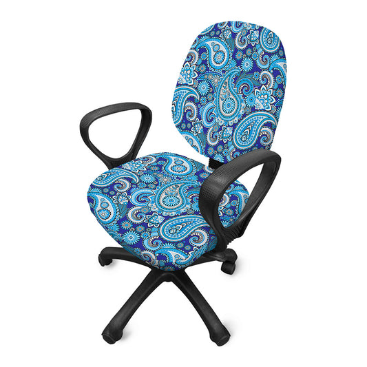 Blue Paisley Pattern Print Office Chair Cover