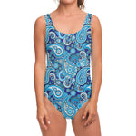 Blue Paisley Pattern Print One Piece Swimsuit