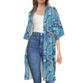 Blue Paisley Pattern Print Open Front Beach Cover Up