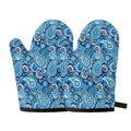 Blue Paisley Pattern Print Oven Mitts